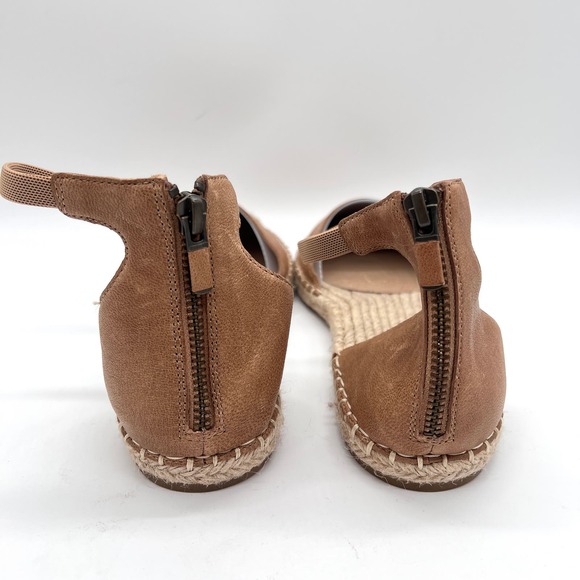 EILEEN FISHER Lala Espadrille Womens 9 Tan Tumbled Leather Ankle Strap D'orsay - Picture 3 of 11
